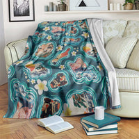 Hawaiian and Japanese Culture Together Blanket Hawaiian Island Shapes with Japanese Landscape Teal Color LT03 Teal - Polynesian Pride