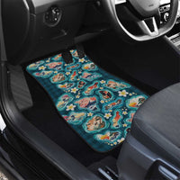 Hawaiian and Japanese Culture Together Car Mats Hawaiian Island Shapes with Japanese Landscape Teal Color LT03 - Polynesian Pride