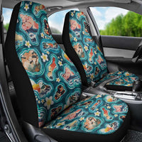Hawaiian and Japanese Culture Together Car Seat Cover Hawaiian Island Shapes with Japanese Landscape Teal Color LT03 - Polynesian Pride