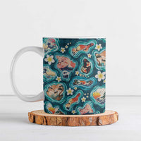 Hawaiian and Japanese Culture Together Ceramic Mug Hawaiian Island Shapes with Japanese Landscape Teal Color LT03 Teal - Polynesian Pride