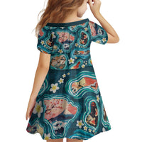 Hawaiian and Japanese Culture Together Family Matching Off Shoulder Short Dress and Hawaiian Shirt Hawaiian Island Shapes with Japanese Landscape Teal Color LT03 - Polynesian Pride