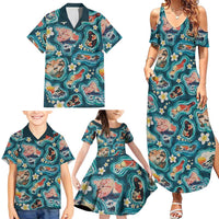 Hawaiian and Japanese Culture Together Family Matching Summer Maxi Dress and Hawaiian Shirt Hawaiian Island Shapes with Japanese Landscape Teal Color LT03 - Polynesian Pride