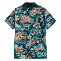 Hawaiian and Japanese Culture Together Family Matching Summer Maxi Dress and Hawaiian Shirt Hawaiian Island Shapes with Japanese Landscape Teal Color LT03 - Polynesian Pride