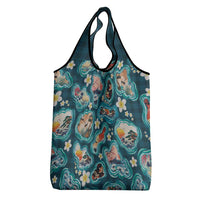 Hawaiian and Japanese Culture Together Grocery Bag Hawaiian Island Shapes with Japanese Landscape Teal Color LT03 - Polynesian Pride