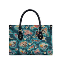 Hawaiian and Japanese Culture Together Leather Bag Hawaiian Island Shapes with Japanese Landscape Teal Color LT03 - Polynesian Pride