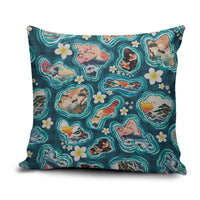 Hawaiian and Japanese Culture Together Pillow Cover Hawaiian Island Shapes with Japanese Landscape Teal Color LT03 Teal - Polynesian Pride