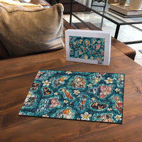Hawaiian and Japanese Culture Together Puzzle Hawaiian Island Shapes with Japanese Landscape Teal Color LT03 - Polynesian Pride