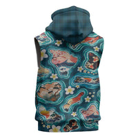 Hawaiian and Japanese Culture Together Sleeveless Zip Hoodie Hawaiian Island Shapes with Japanese Landscape Teal Color LT03 - Polynesian Pride