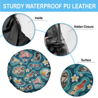 Hawaiian and Japanese Culture Together Spare Tire Cover Hawaiian Island Shapes with Japanese Landscape Teal Color LT03 - Polynesian Pride