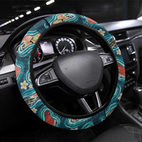 Hawaiian and Japanese Culture Together Steering Wheel Cover Hawaiian Island Shapes with Japanese Landscape Teal Color LT03 Universal Fit Teal - Polynesian Pride