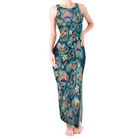 Hawaiian and Japanese Culture Together Tank Maxi Dress Hawaiian Island Shapes with Japanese Landscape Teal Color LT03 Women Teal - Polynesian Pride