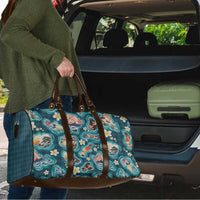 Hawaiian and Japanese Culture Together Travel Bag Hawaiian Island Shapes with Japanese Landscape Teal Color LT03 - Polynesian Pride
