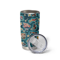 Hawaiian and Japanese Culture Together Tumbler Cup Hawaiian Island Shapes with Japanese Landscape Teal Color LT03 - Polynesian Pride