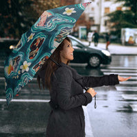 Hawaiian and Japanese Culture Together Umbrella Hawaiian Island Shapes with Japanese Landscape Teal Color LT03 - Polynesian Pride
