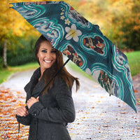 Hawaiian and Japanese Culture Together Umbrella Hawaiian Island Shapes with Japanese Landscape Teal Color LT03 - Polynesian Pride