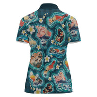 Hawaiian and Japanese Culture Together Women Polo Shirt Hawaiian Island Shapes with Japanese Landscape Teal Color LT03 - Polynesian Pride