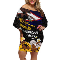 American Samoa Fue and Kava Bowl Family Matching Off Shoulder Short Dress and Hawaiian Shirt Plumeria and Polynesian Pattern