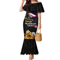 American Samoa Fue and Kava Bowl Mermaid Dress Plumeria and Polynesian Pattern LT03 Women Black - Polynesian Pride