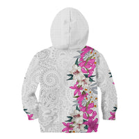 Hawaii Tropical Leaves and Flowers Kid Hoodie Tribal Polynesian Pattern White Style