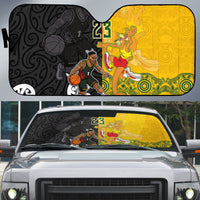 Aotearoa New Zealand And Australia Basketball Custom Auto Sun Shade Maori Tribal Tattoo And Aboriginal Dot Art Heritage LT03 Multicolor - Polynesian Pride