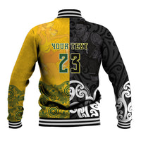 Aotearoa New Zealand And Australia Basketball Custom Baseball Jacket Maori Tribal Tattoo And Aboriginal Dot Art Heritage LT03 - Polynesian Pride