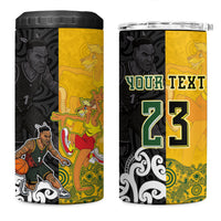 Aotearoa New Zealand And Australia Basketball Custom 4 in 1 Can Cooler Tumbler Maori Tribal Tattoo And Aboriginal Dot Art Heritage
