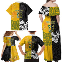 Aotearoa New Zealand And Australia Basketball Custom Family Matching Off Shoulder Maxi Dress and Hawaiian Shirt Maori Tribal Tattoo And Aboriginal Dot Art Heritage LT03 - Polynesian Pride