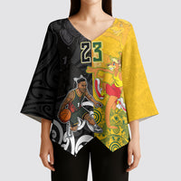 Aotearoa New Zealand And Australia Basketball Custom Kimono Sleeve Blouse Maori Tribal Tattoo And Aboriginal Dot Art Heritage LT03 - Polynesian Pride