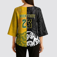 Aotearoa New Zealand And Australia Basketball Custom Kimono Sleeve Blouse Maori Tribal Tattoo And Aboriginal Dot Art Heritage LT03 - Polynesian Pride