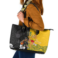 Aotearoa New Zealand And Australia Basketball Custom Leather Tote Bag Maori Tribal Tattoo And Aboriginal Dot Art Heritage LT03 Multicolor - Polynesian Pride