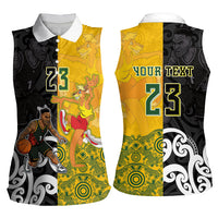 Aotearoa New Zealand And Australia Basketball Custom Women Sleeveless Polo Shirt Maori Tribal Tattoo And Aboriginal Dot Art Heritage LT03 - Polynesian Pride
