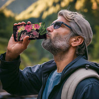 Hawaiian Tropical Plants Turtle and Shark 4 in 1 Can Cooler Tumbler Polynesian Art Tattoo