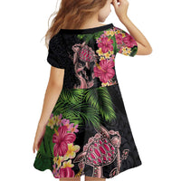 Hawaiian Tropical Plants Turtle and Shark Family Matching Short Sleeve Bodycon Dress and Hawaiian Shirt Polynesian Art Tattoo LT03 - Polynesian Pride