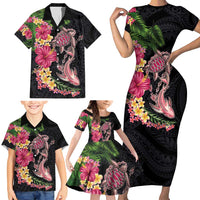 Hawaiian Tropical Plants Turtle and Shark Family Matching Short Sleeve Bodycon Dress and Hawaiian Shirt Polynesian Art Tattoo LT03 - Polynesian Pride