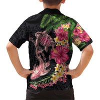 Hawaiian Tropical Plants Turtle and Shark Kid Hawaiian Shirt Polynesian Art Tattoo