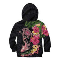 Hawaiian Tropical Plants Turtle and Shark Kid Hoodie Polynesian Art Tattoo