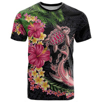 Hawaiian Tropical Plants Turtle and Shark T Shirt Polynesian Art Tattoo