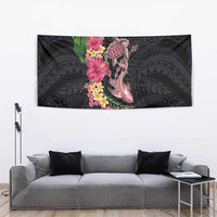 Hawaiian Tropical Plants Turtle and Shark Tapestry Polynesian Art Tattoo