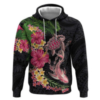 Hawaiian Tropical Plants Turtle and Shark Zip Hoodie Polynesian Art Tattoo