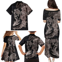 Hawaiian Tropical Plants Turtle and Shark Family Matching Puletasi and Hawaiian Shirt Polynesian Art Tattoo Grayscale Color LT03 - Polynesian Pride