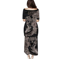 Hawaiian Tropical Plants Turtle and Shark Puletasi Polynesian Art Tattoo Grayscale Color