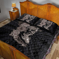 Hawaiian Tropical Plants Turtle and Shark Quilt Bed Set Polynesian Art Tattoo Grayscale Color