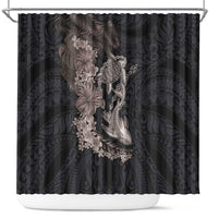 Hawaiian Tropical Plants Turtle and Shark Shower Curtain Polynesian Art Tattoo Grayscale Color
