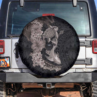 Hawaiian Tropical Plants Turtle and Shark Spare Tire Cover Polynesian Art Tattoo Grayscale Color