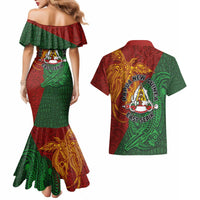 Papua New Guinea East Sepik Province Couples Matching Mermaid Dress and Hawaiian Shirt Tribal Crocodile Birds of Paradise Melanesian Tattoo