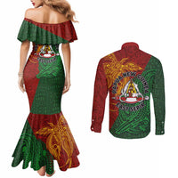 Papua New Guinea East Sepik Province Couples Matching Mermaid Dress and Long Sleeve Button Shirt Tribal Crocodile Birds of Paradise Melanesian Tattoo