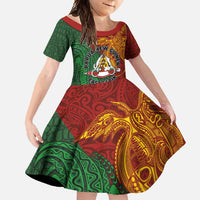 Papua New Guinea East Sepik Province Family Matching Short Sleeve Bodycon Dress and Hawaiian Shirt Tribal Crocodile Birds of Paradise Melanesian Tattoo