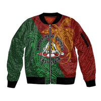 Papua New Guinea East Sepik Province Sleeve Zip Bomber Jacket Tribal Crocodile Birds of Paradise Melanesian Tattoo