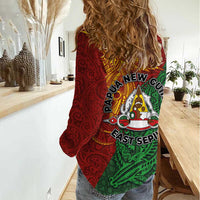 Papua New Guinea East Sepik Province Women Casual Shirt Tribal Crocodile Birds of Paradise Melanesian Tattoo