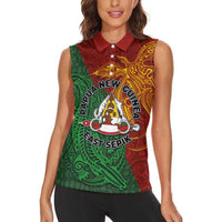 Papua New Guinea East Sepik Province Women Sleeveless Polo Shirt Tribal Crocodile Birds of Paradise Melanesian Tattoo